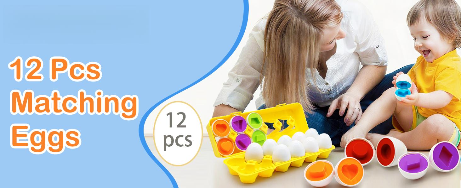 Montessori Matching Eggs Toy for Toddlers 1-3 – Color Sorting & Shape Recognition Puzzle, 12-Pack Easter Eggs Basket Stuffers. Educational Sensory Toy for Fine Motor Skills – Crack Open & Learn Colors! Perfect Birthday Gift for Boy Girl