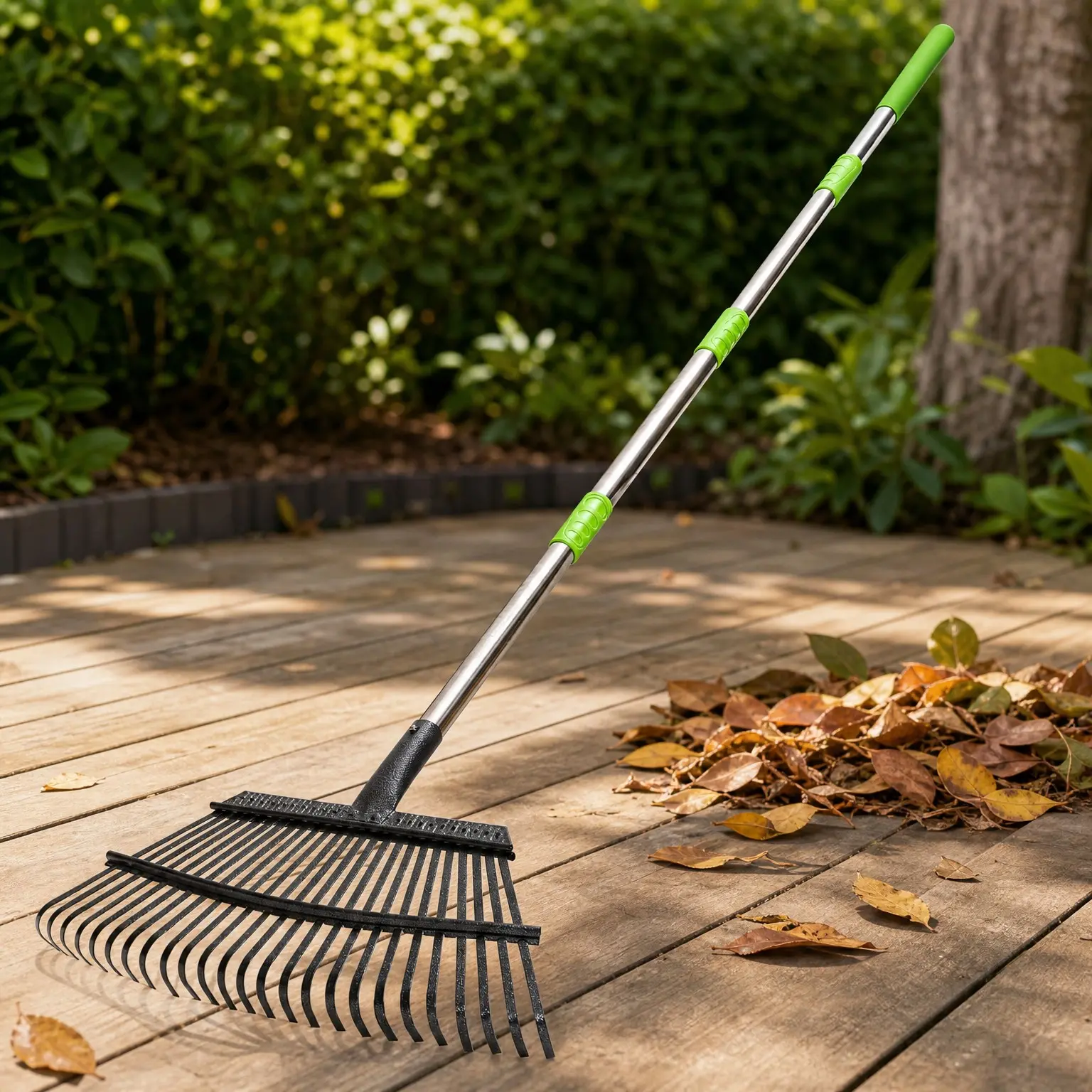 Adjustable 65 Inch Long 18 Inch Wide Garden Rake with 25 Metal Tines | Heavy Duty Lawn Rake for Leaf Collection, Debris, Weed & Grass Removal, Landscaping ToolGift