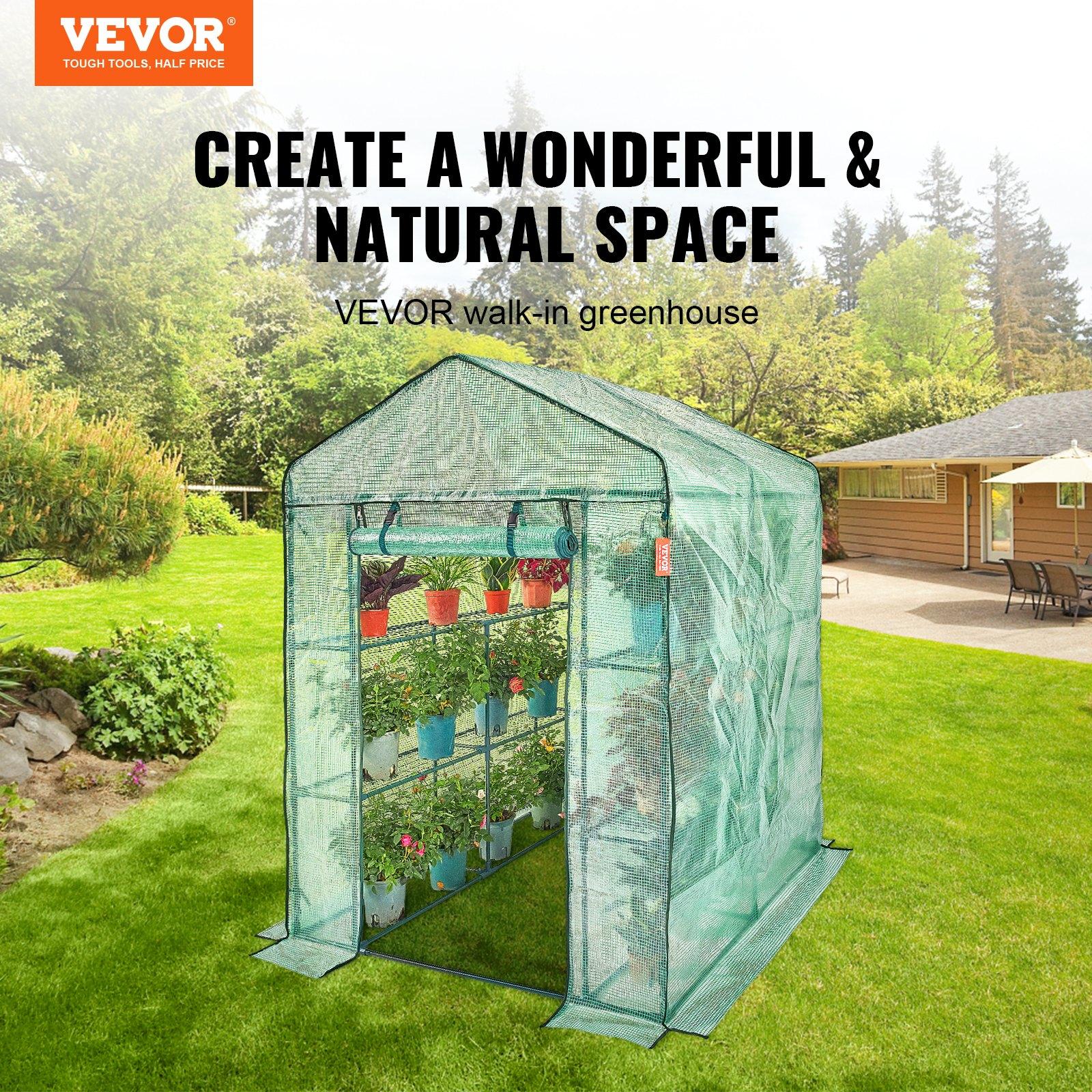 VEVOR Walk-in Green House, 4.6 x 4.6 x 6.6 ft , Greenhouse with Shelves, High Strength PE Cover with Zipper Door and Steel Frame, Assembly in Minutes, Suitable for Planting and Storage VEVOR Walk-in Green House, 4.6 x 4.6 x 6.6 ft , Greenhouse with Shelves, High Strength PE Cover with Zipper Door and Steel Frame, Assembly in Minutes, Suitable for Planting and Storage