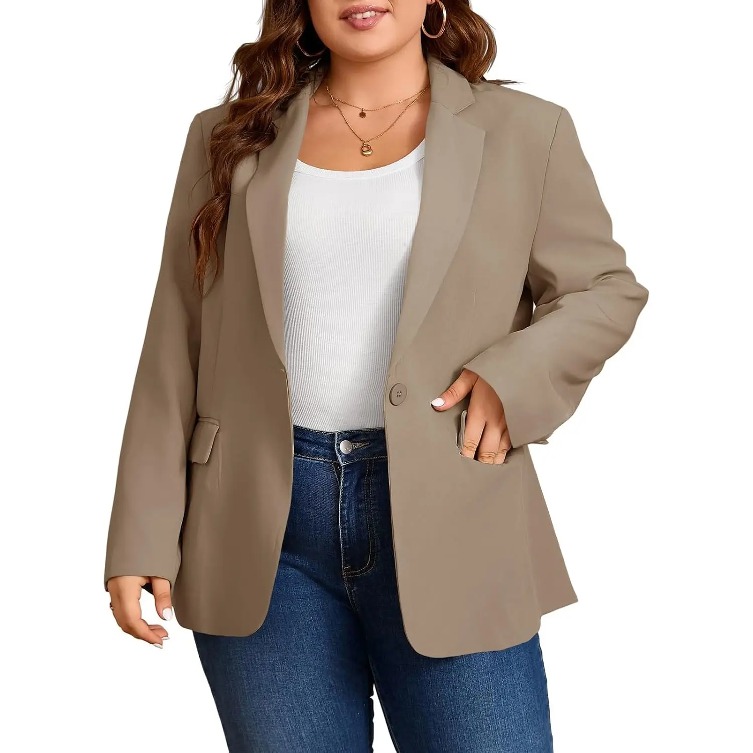 Cicy Bell Womens Plus Size Casual Blazers Lapel Long Sleeve Work Office Suit Jackets Open Front Curvy Blazers