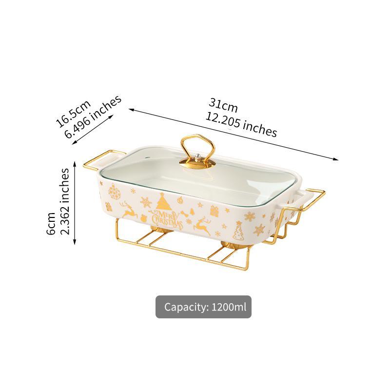 Rectangular Ceramic Casserole with Lid, High-Temperature Glazing for Halloween and Christmas, Available in Three Sizes, Creative Pot Holder for Home Dining & Parties