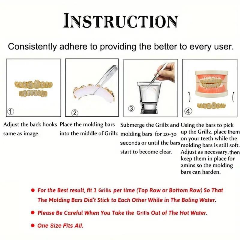 Iced Out Shiny Grillz Pack, Gold Finish Hip Hop Dental Decor, Luxury Zircon Embellished Teeth Covers, Stylish Street Rap Costume Piece, Great Gift for Hip-Hop Artists & Party Performers