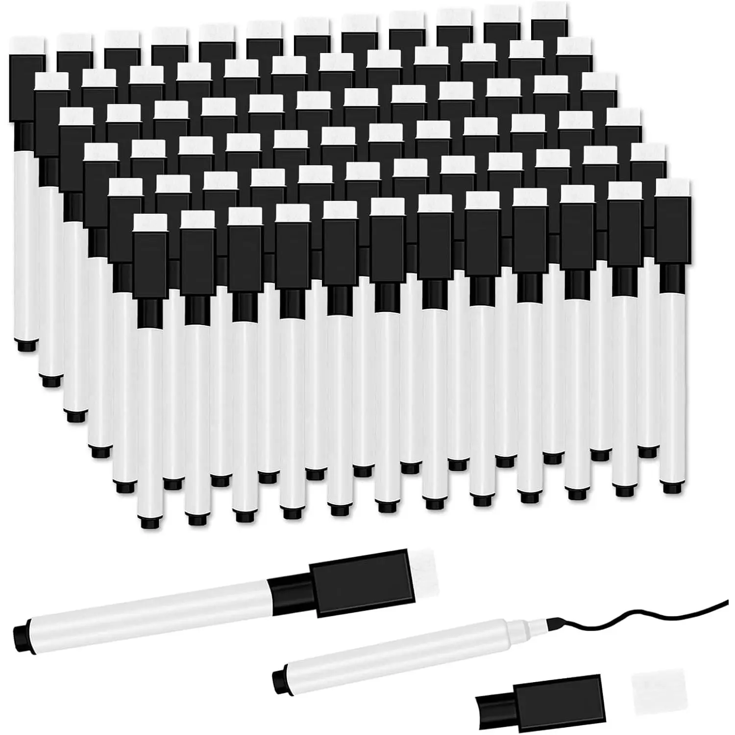 72-Count Bulk Black Dry Erase Markers - Fine Tip, Eraser Cap, Mini Sized Products for Teachers, Whiteboards, Office & School Supplies