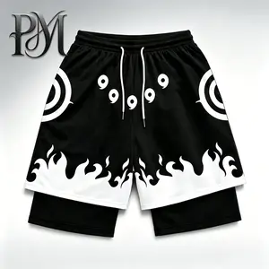 Men’s Anime Naruto Shippuden Six Paths Sage Mode 2-in-1 Running Shorts Quick-Dry Bilayer Compression Gym Athletic Training Shorts Y2K Streetwear Summer Activewear Moisture Wicking Breathable Basketball Jogging Beach Outdoor Vacation Holiday Gift for Men