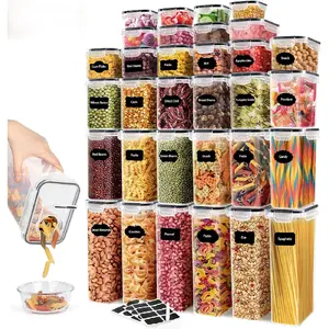 64 PCS Airtight Food Storage Containers With Lids BPA Free,6 Pack With Pouring Spout Cereal Containers Storage for Kitchen Pantry Organization and Storage,Dishwasher safe,Labels Marker
