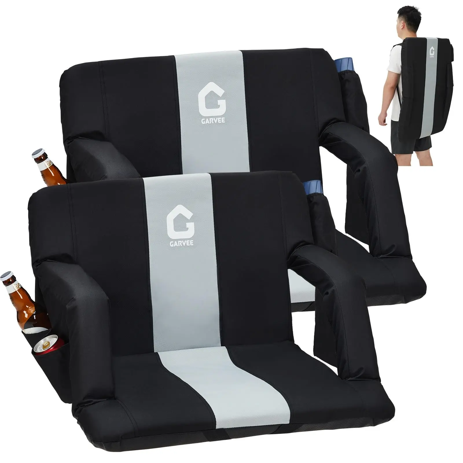 Extra Wide Stadium Bleacher Chair with 6-Position Recline Adjust, Padded Cushion, Padded Arms, Cup Holder, Large Pockets, Anti-Slip Base - Ideal for Football/Soccer, Outdoor Events (Sports & Outdoor Camping Furniture)