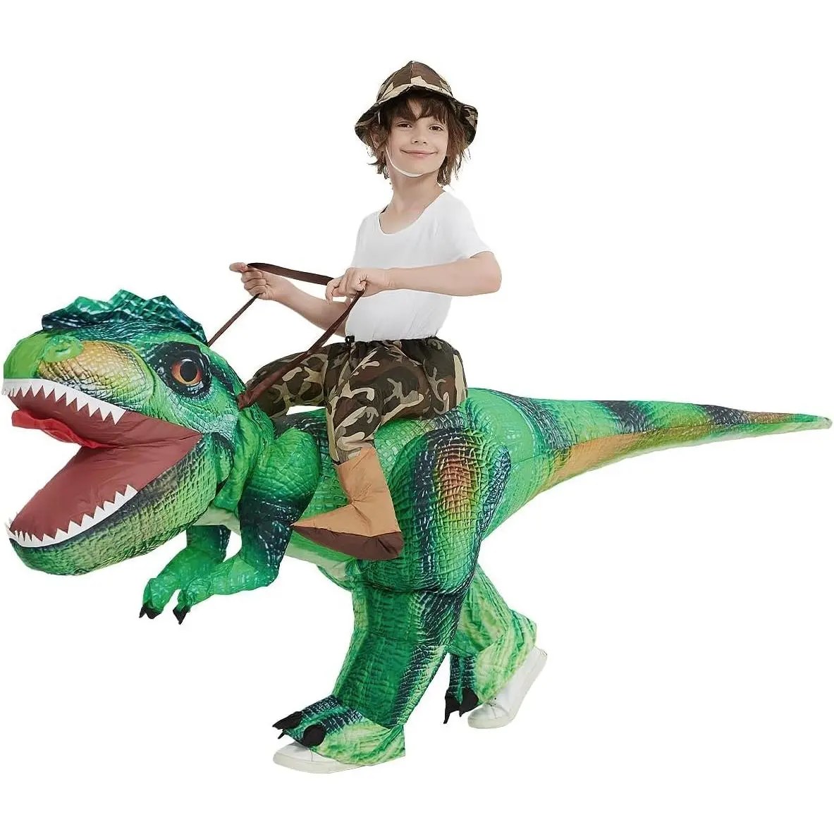 Inflatable Green Dinosaur Costume Riding T Rex Air Blow up Funny Party Halloween Costume  Men/Women