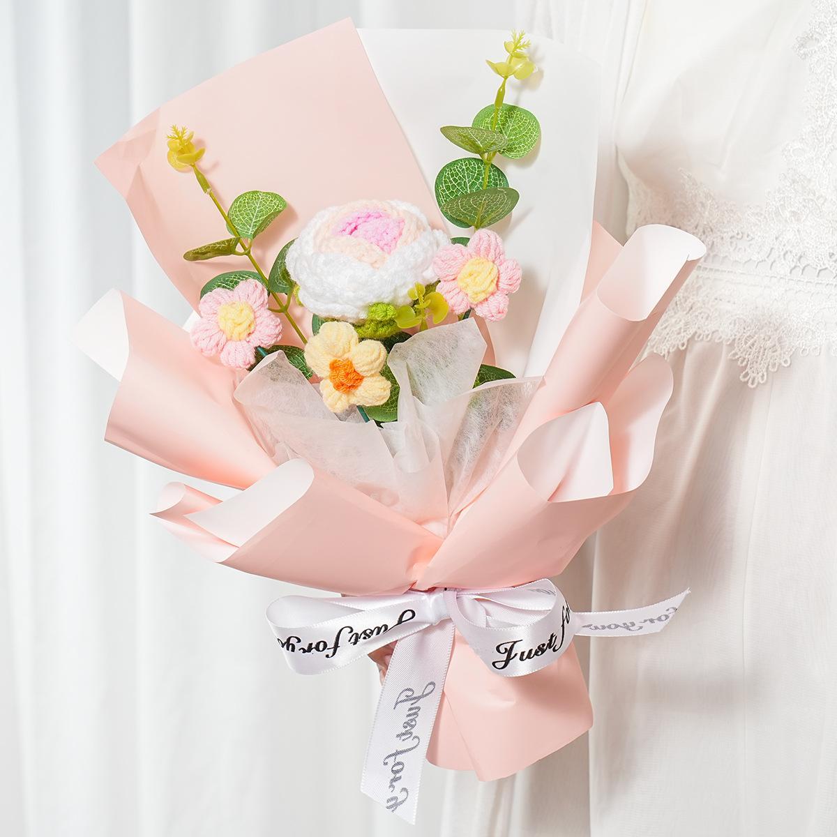 Handmade Crochet Flower Bouquet, Artificial Floral Decor, Knitted Yarn Flowers for Birthday Gift, Artificial Floral Decor for Home & Party, Durable Materials Fake Flower Bouquet Decoration