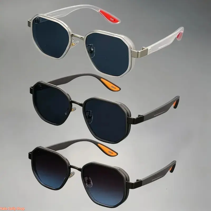 XUH Unisex Clear Frame Geometric Polygon Sunglasses with Metal Trim, UV400 Anti-Glare Dark Lens TR90 Lightweight Eyewear with Non-Slip Temple Tips, Retro Sport Shades for Driving, Fishing, Travel & Daily Casual Wear