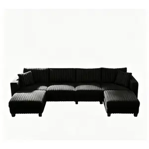 Giratree Furniture 137" Faux Rabbit Fur U-Shaped Modular Sectional Sofa with Chaise – 6 Seater Deep Seat Couch for Living Room, Bedroom, Apartment – 137"W x 59"D x 33"H