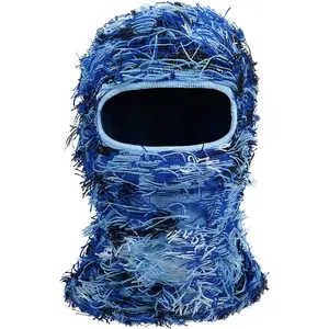 Clakllie Distressed Balaclava Ski Mask Winter Shiesty Yeat Face Mask for Women Men Cold Weather Knitted Beanie Winter Hats