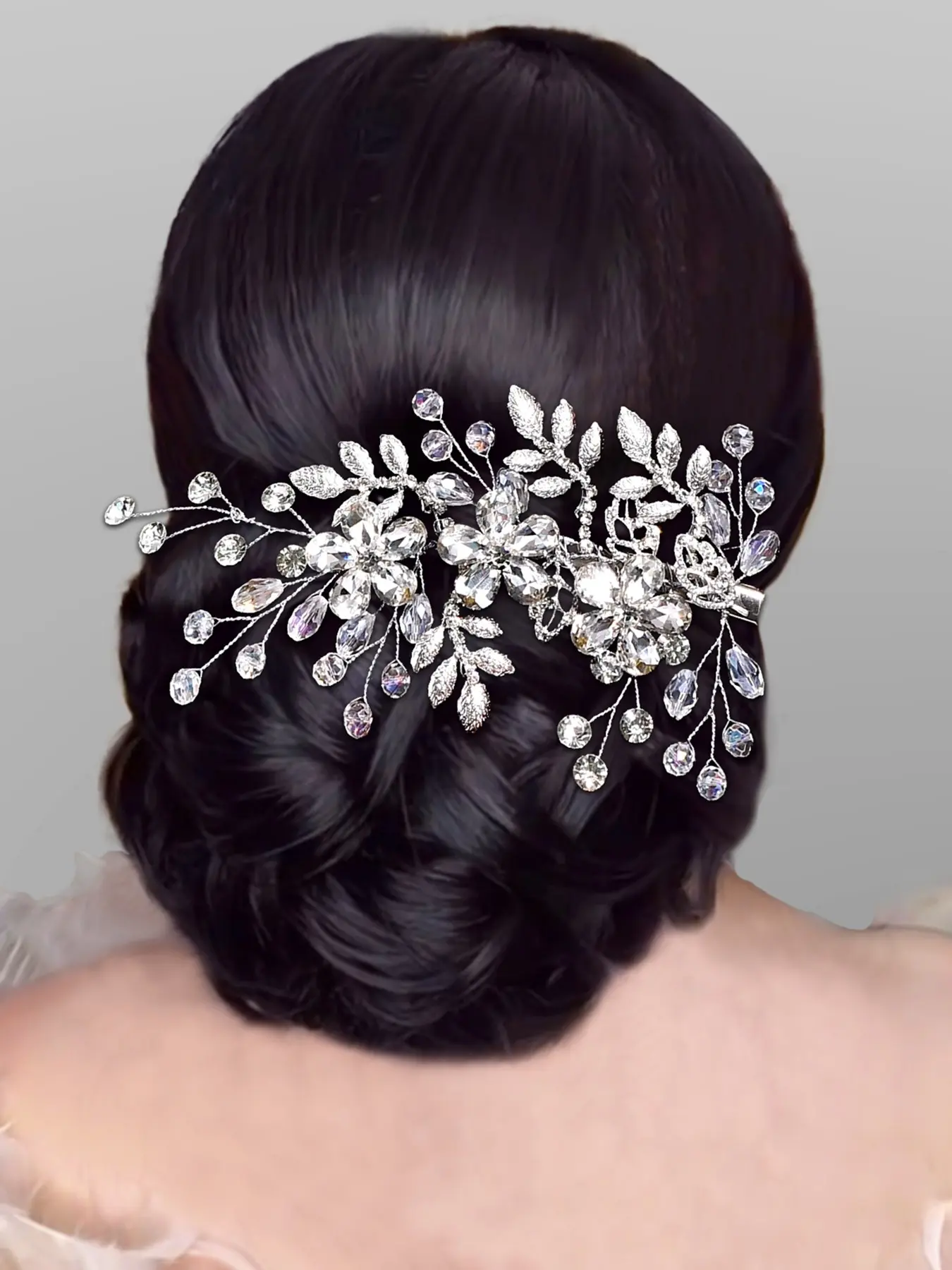 Elegant Rhinestone Alloy Leaf Design Crystal Hair Clip for Women, Wedding Party Event Accessory, Summer Daily Multifunctional Versatile Headwear