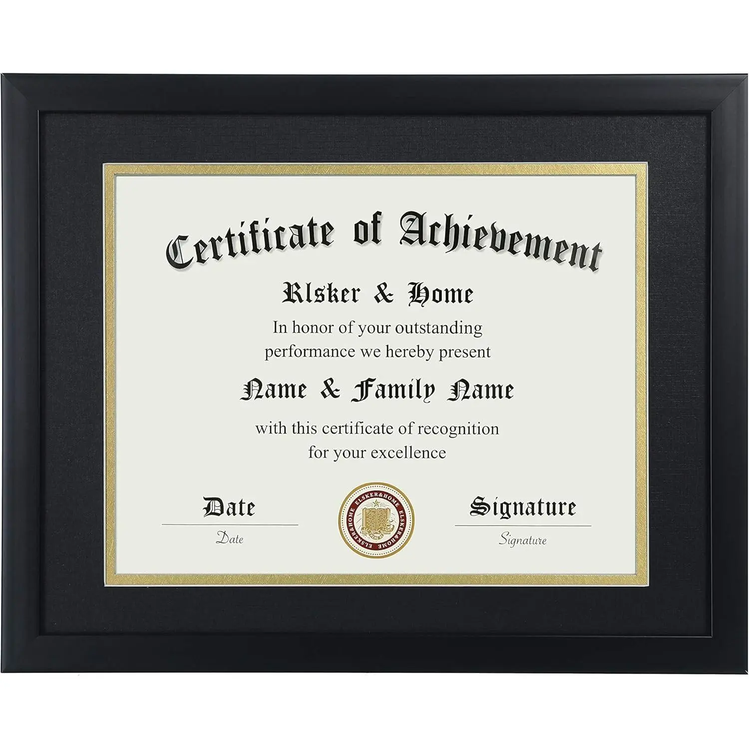 8.5x11 Certificate Frame Black with Black Mat Gold Rim |   Displays Diploma 8.5x11 Inch with Mat - 11x14 Inch Without Mat - For Document/Photo(Double Mat - Matte Black with Gold Rim)