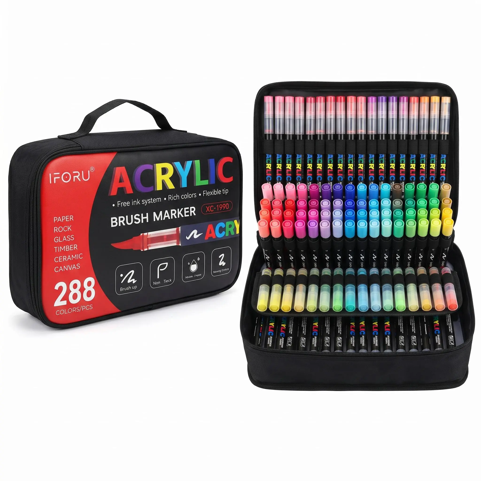 IFORU Full Color Acrylic Markers - Soft Brush Tip, Direct Liquid, Waterproof, No Bleed Through, Blendable, Personalized Art Supplies for Artists, DIY Craft Painting, Office Stationery Outline Pen