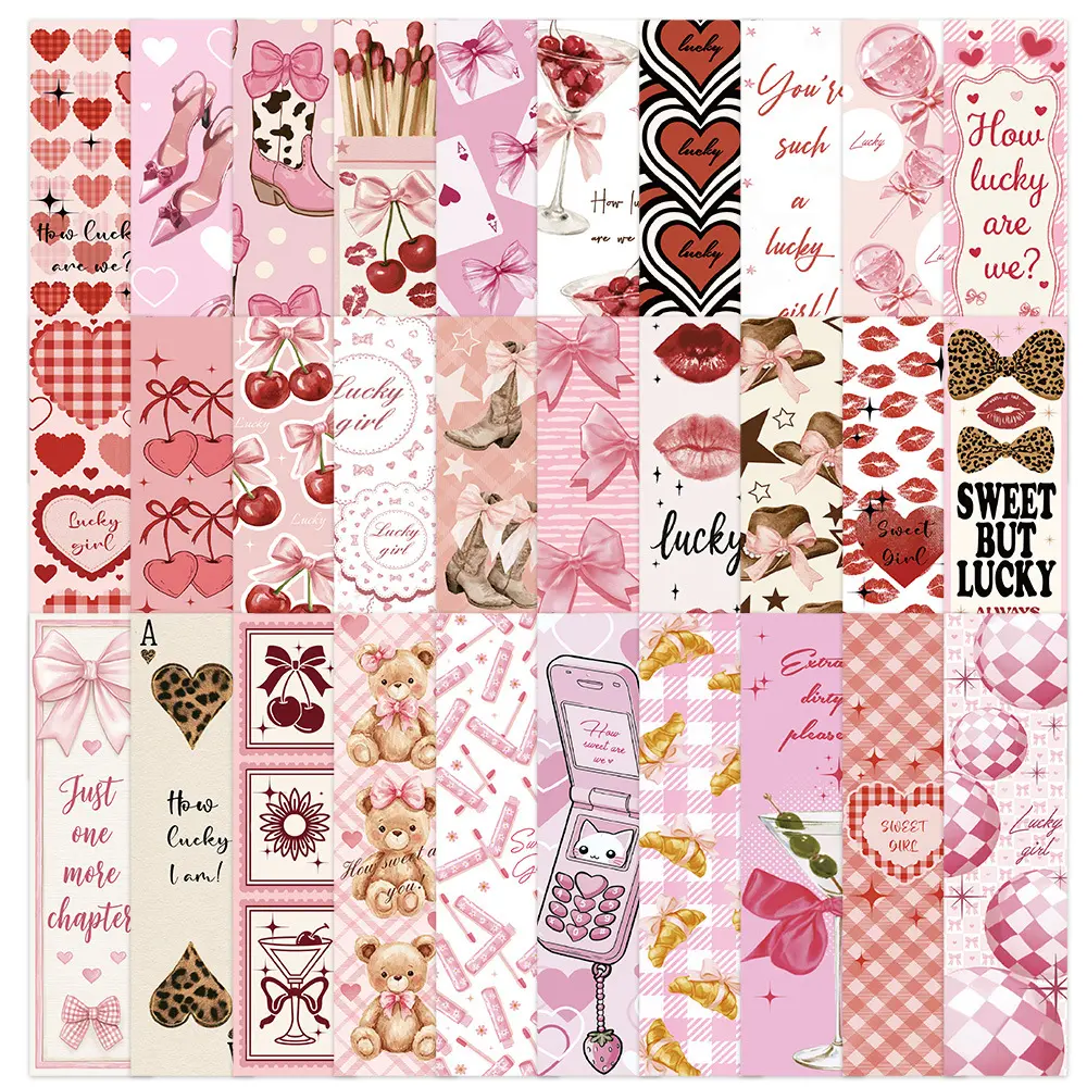 30PCS Vintage Pink Girly Bookmarks, Retro Cowboy Boot Cherry Bow Phone Paper Bookmarks for Book, Notebook, Scrapbook, Planner Accessories, Office Products