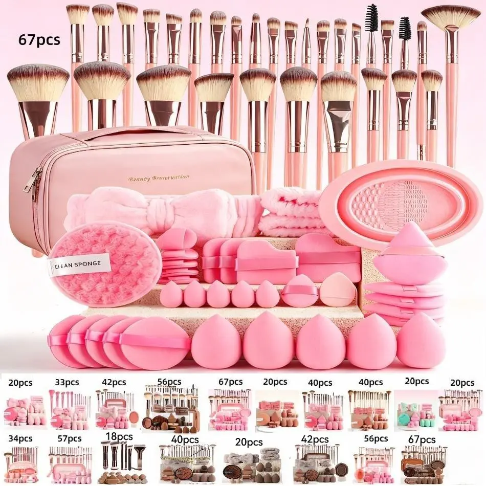 Makeup Brush Set with Sponge & Puff, Ultimate Beauty Tools Kit, Complete Cosmetic Brushes Collection for Flawless Application, Cosmetics Brushes Set
