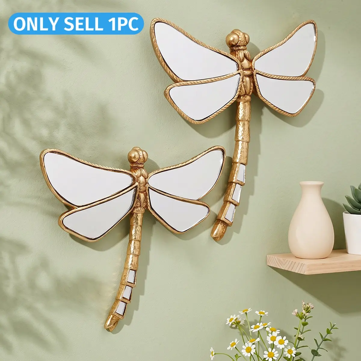 French Dragonfly Mirror Wall Hanging, Decorative Wall Mirror, Resin 3D Dragonfly Decor, Perfect for Entryway, Living Room, Bedroom, Moving Gift