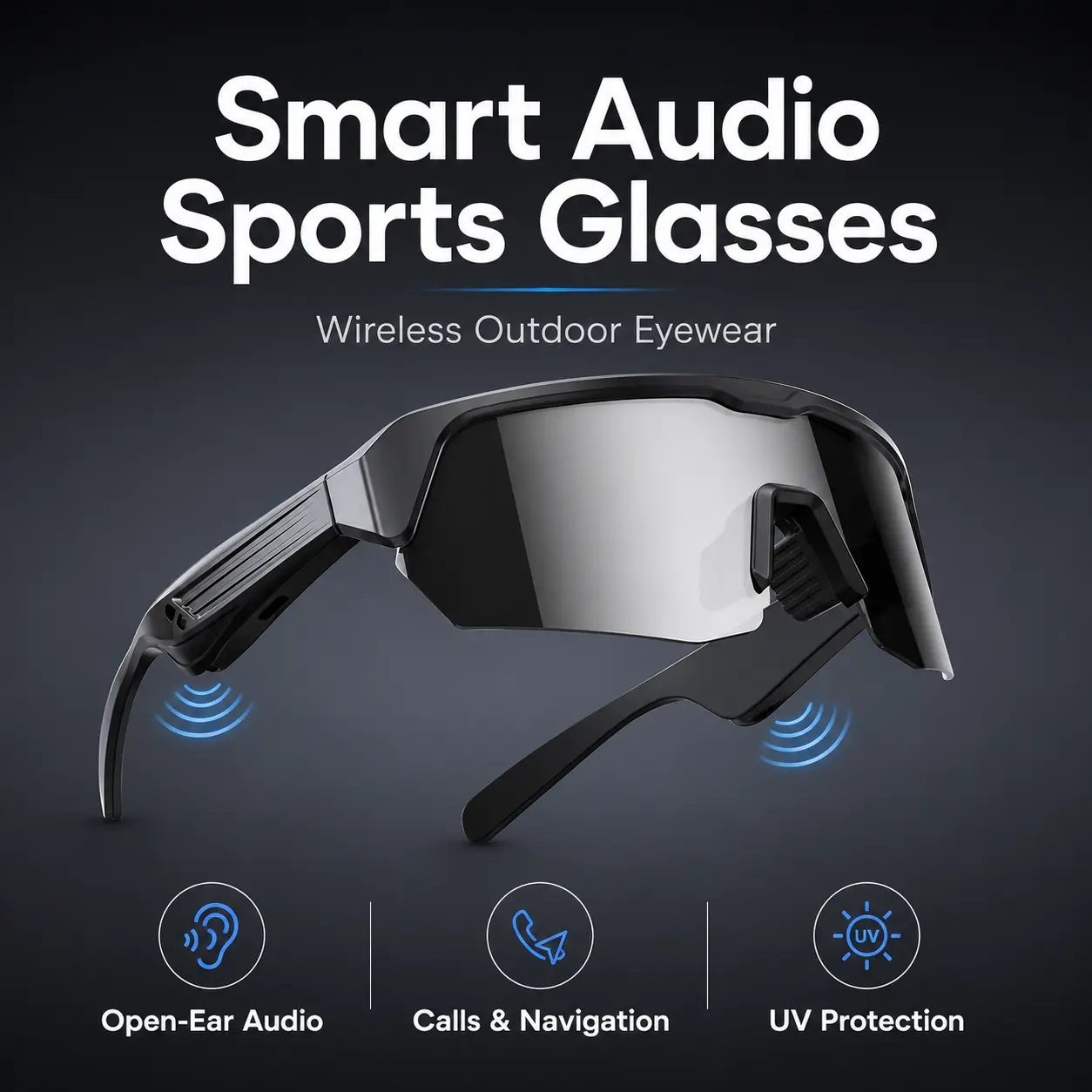 Smart Wearable Bluetooth Sports Sunglasses - Open-Ear Audio, Hands-Free Calls, Navigation, UV Protection, Wireless for Cycling, Running, Outdoor Use