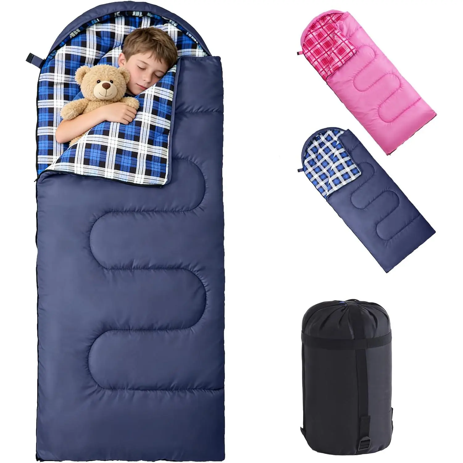 Kids Sleeping Bag for Girls Boys - 4 Seasons Cold & Warm Weather Flannel Camping Sleeping Bags, Lightweight & Waterproof 45°F Sleeping Bag for Camping Hiking Outdoor Travel