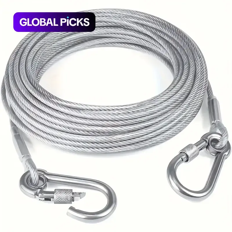 Stainless Steel Clothesline, 1 Count Portable Sturdy Lightweight Durable Clothesline with 2 Hooks, Washing Line for Indoor & Outdoor, Home Goods, Laundry Room Tools & Accessories #GLOBAL PICKS