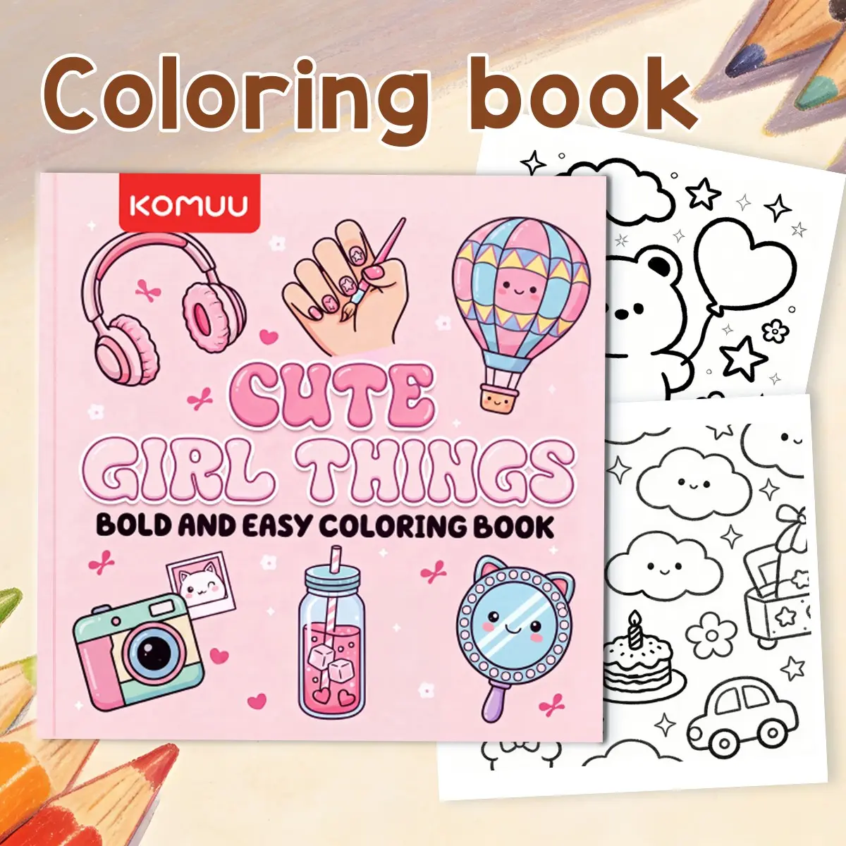 Cute Girl Coloring Book, Soft Bear Rabbit Sweet Treats Patterns, Thick Lines Easy to Color, Ideal for Kids Students Adults, Relaxing Creative Gift