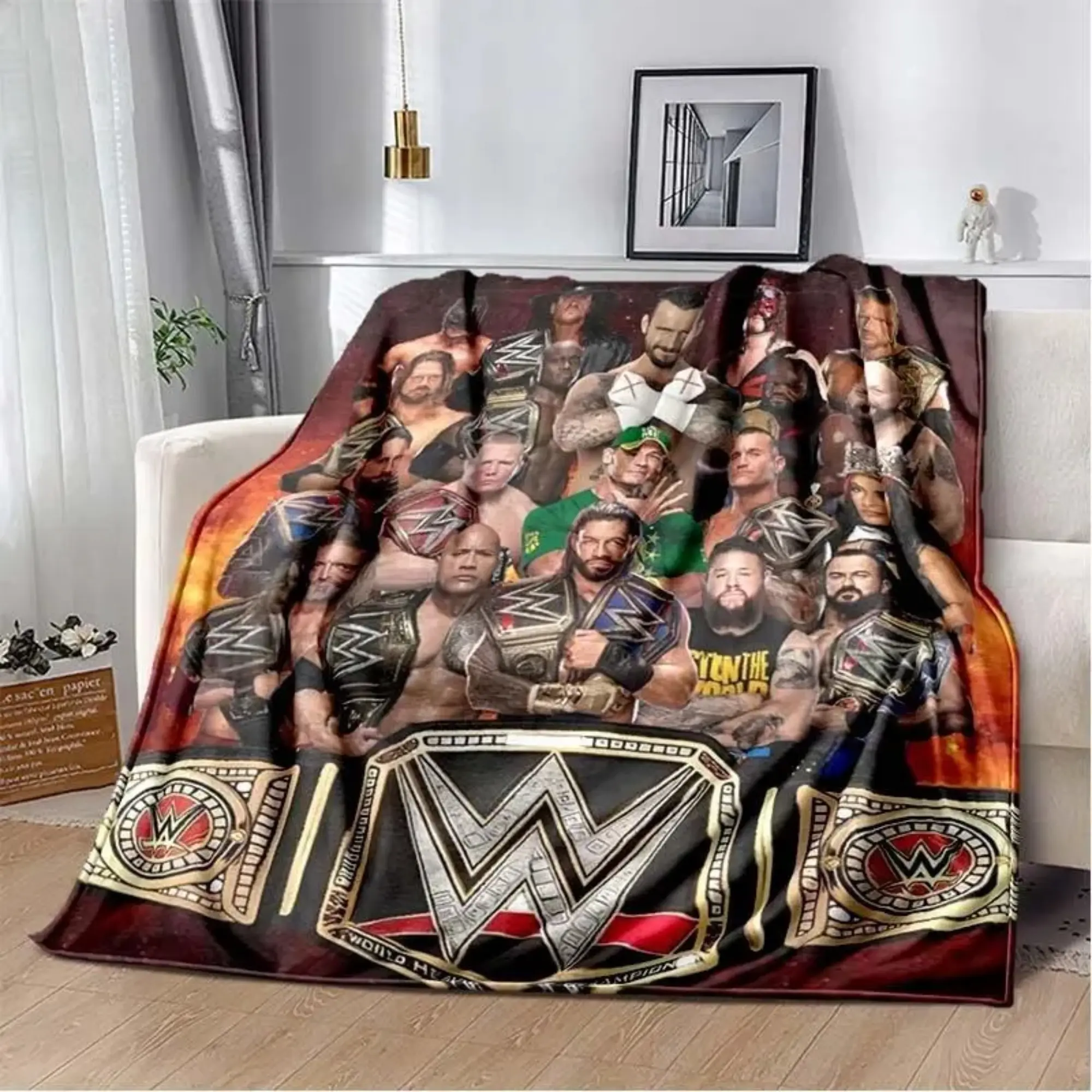 WWE Wrestling Entertainment Classic Photo Print Fade-Resistant Soft Comfortable Blanket, Multi-Size Home & Outdoors Decor for Sofa Bed Living Room, Portable Travel Gift