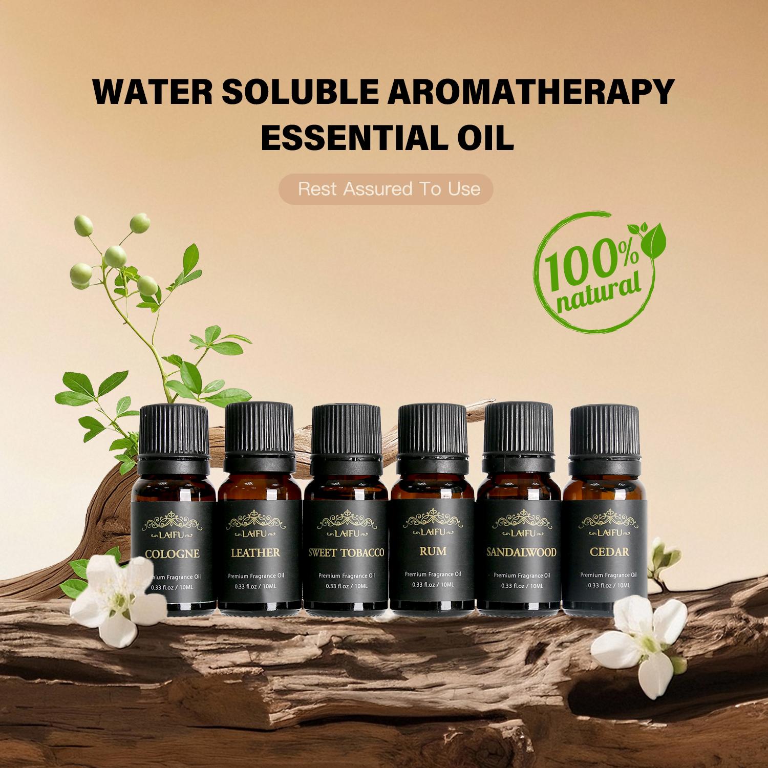 Water Soluble Essential Oils Kit: Sandalwood, Cedarwood, Leather, Sweet, Rum, Eau De Cologne, 6x10ml