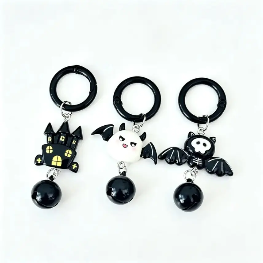 [Back-to-school gift] 3Pcs Halloween Ghost & Bat Keychain Set, Spooky Cute Pendant Ornament for Keys and Bags，HalloweenKeychain，GhostKeychain