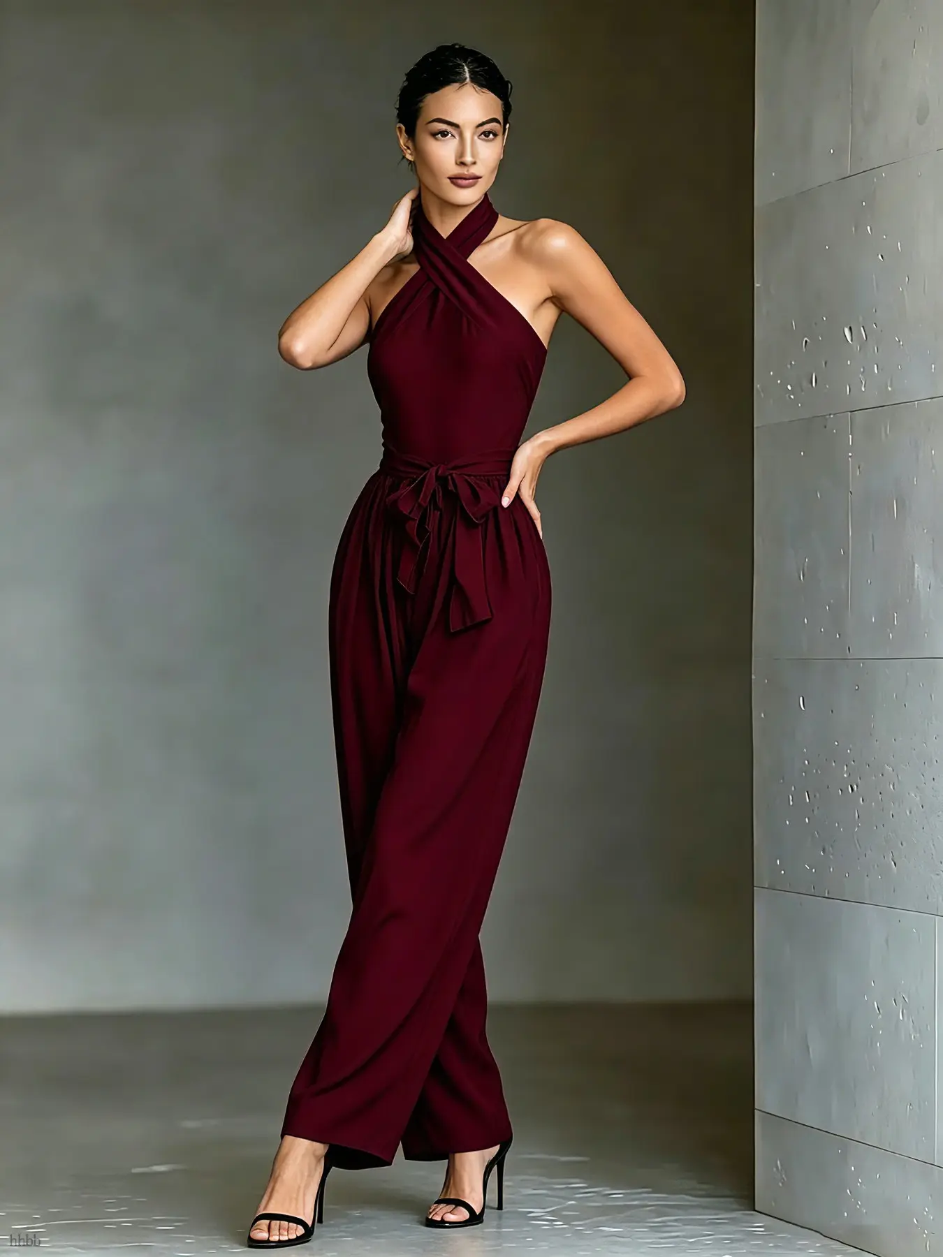 2026 Trendy Girl Wrap Halter Jumpsuit, Adjustable Waist Wide Leg Pants with Pockets, Lightweight Breathable Earth Tone Sleepwear, Day Night Wear