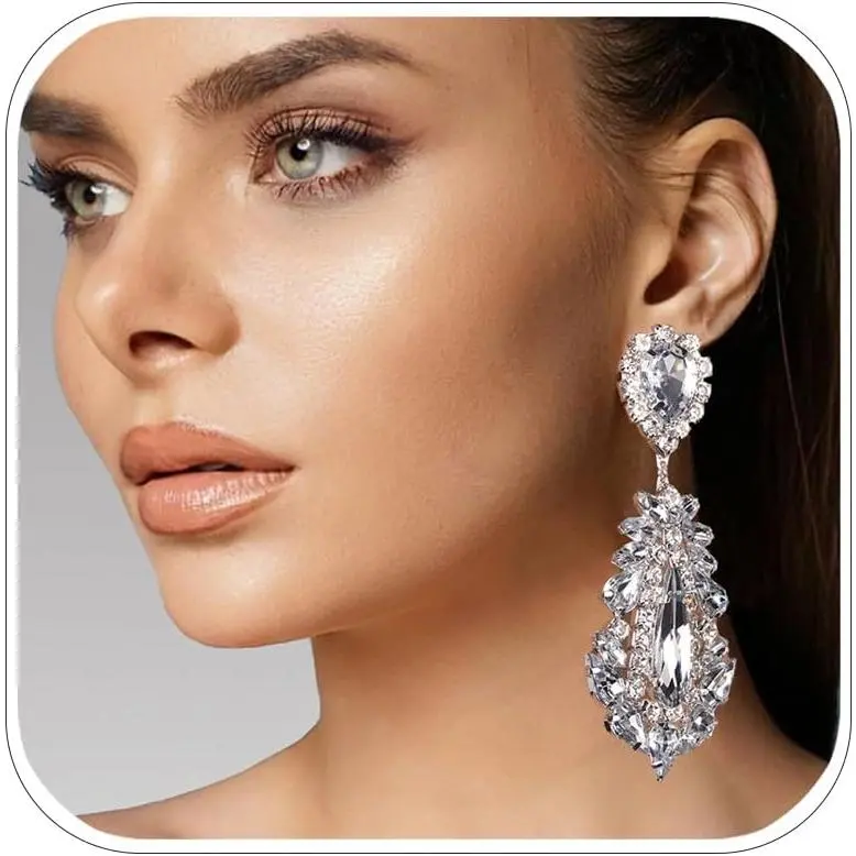 Prom  Chandelier Earrings for Women Dangling  Large Rhinestone Drop Earrings Formal Wedding