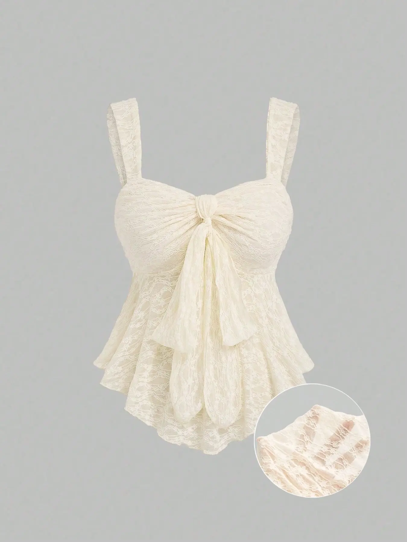 Girls' Elegant Lace Halter Top, Front Knot Large Ribbon, Slimming Fish Tail Hem, Versatile Inner and Outer Wear, Soft and Comfortable