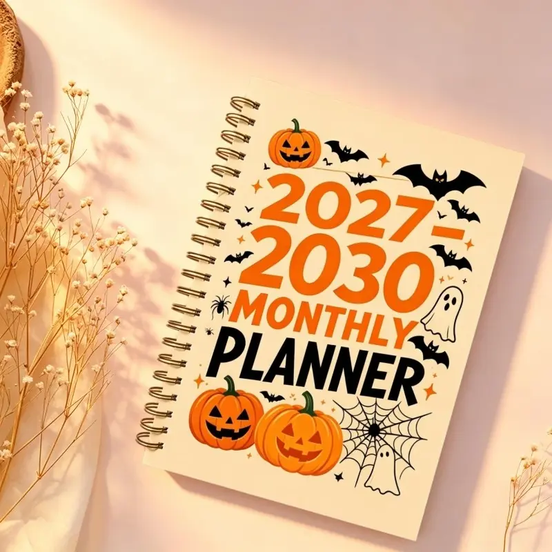 2027-2030 Monthly Custom Calendar - January 2027 to December 2030, four-year monthly custom calendar, Halloween fun-themed cover notebook, annual calendar customization, month tabs, 48-month calendar, 5.5" x 8.3" thickened paper