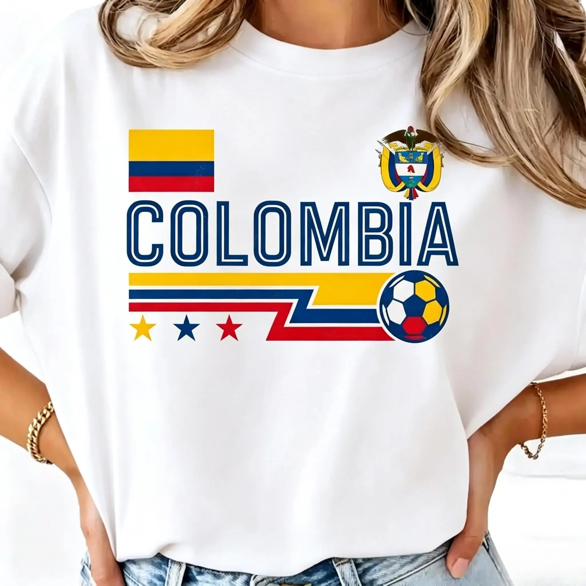 Colombia Retro Printed Short-Sleeve Flat Comfy Soccer Shirt - Colombian Flag Design, Colombian Pride Gift for Soccer Lovers