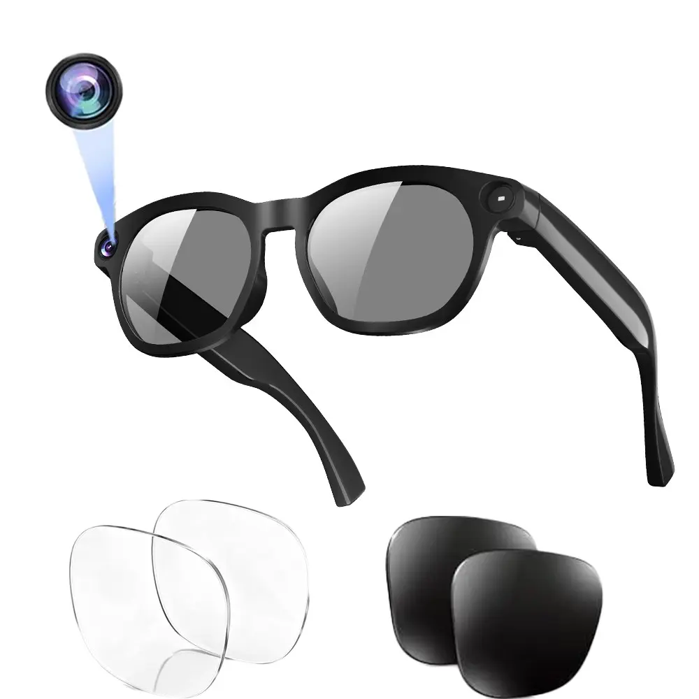 Smart AI Glasses with Camera 8MP , 4GB Memory(Build-in), Video Recording Smart Glasses,Build-in Mic & Speakers, Bluetooth Calling,  AI Real Time Translation, WiFi Transfer, Type C Charging Support,2 Lenses Total (Transparent +Black)