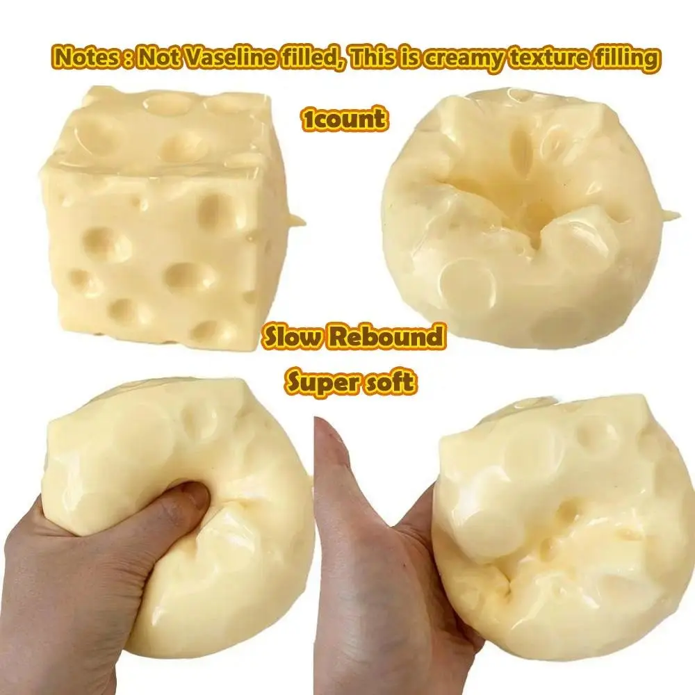 Lightly Moldable Squishy Cheese Block, Giant Yellow Fidget Toy with Slow Rebound, Lightly shapeable Super soft ASMR Stress Ball with Squeeze Feature for Play & Relaxation, Stress Relief Squishies, Orby Cheese Squishy