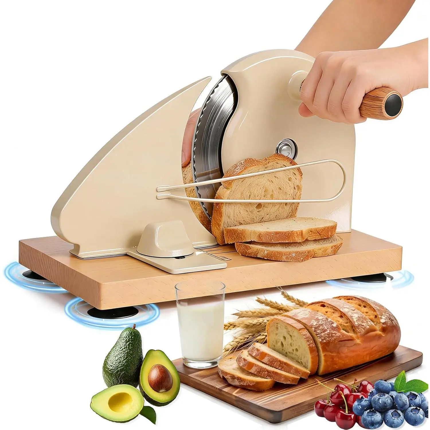 Upgraded Manual Bread Slicer for Homemade Sourdough Bread, Metal Guide & Adjustable Thickness, Classic Hand Crank Home Bread Slicer for Homemade & Commercial Use & Stainless Steel Blade