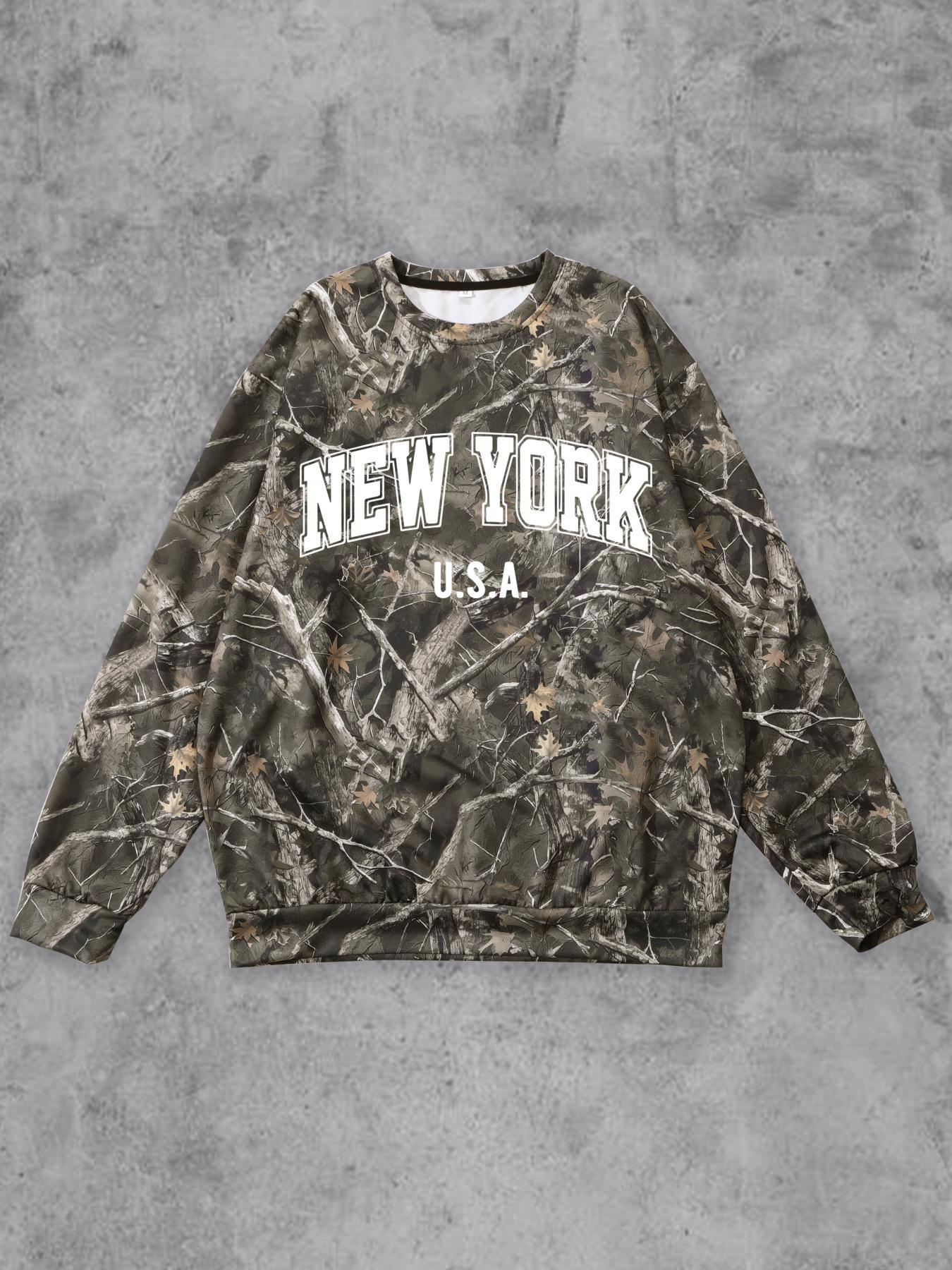 Men's All Over Print Drop Shoulder French Sweatshirt, Regular Fit Casual Long Sleeve Round Neck Pullover for Daily Wear, Fashion Men's Top for All Seasons