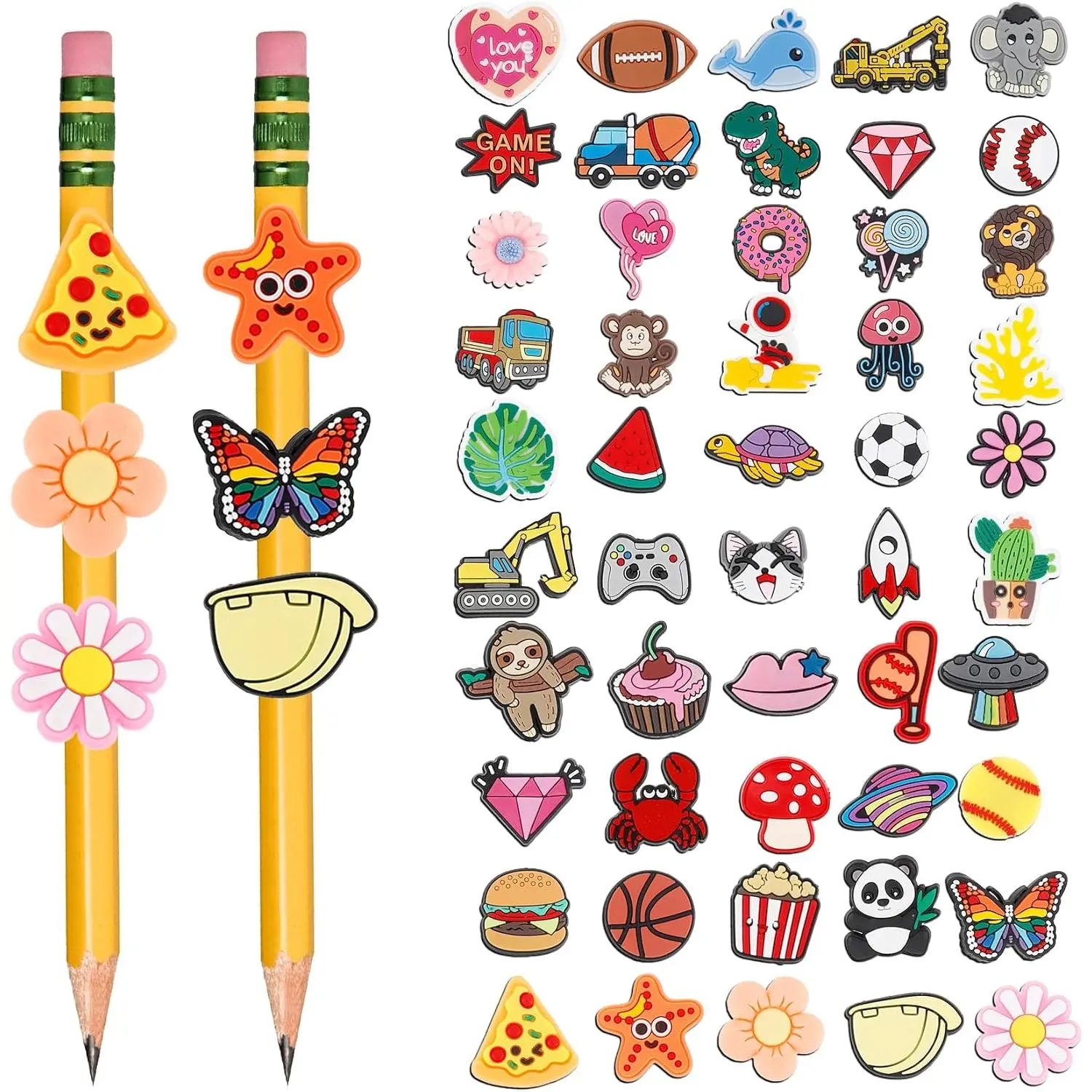 Pencil Toppers, 50 count Cute Pencil Charms for  Classroom Rewards and Prizes,  Lovely Pencil Charms Clips Pen Topper Bulk for  to School Teacher Supplies Boys Girls Incentives Student Gifts