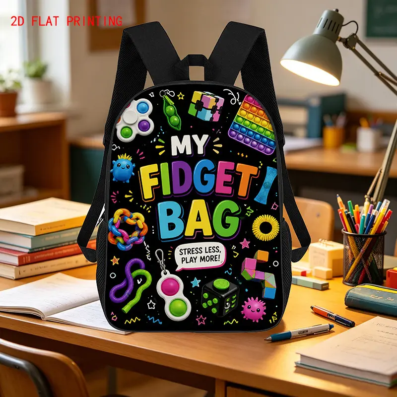 Unisex Minimalist Waterproof 2D Flat Fingertip Toy Large Capacity Backpack, 17-in Laptop Bag with Adjustable Shoulder Straps, Zipper Seal, Light & Durable for School, Travel, Camping
