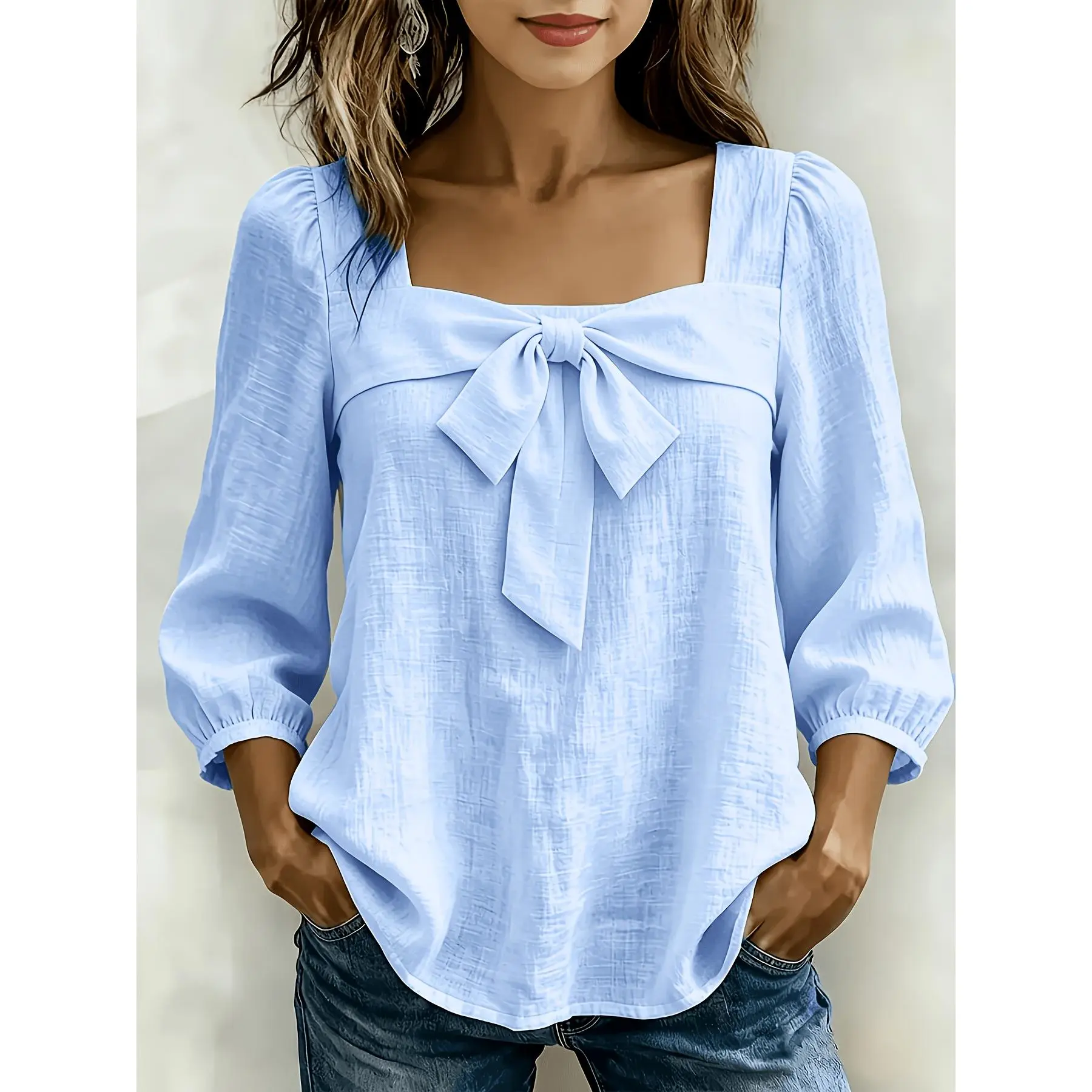 Women'S Casual Bow Shirt Top, Elegant Special ZLLZ Spring Summer