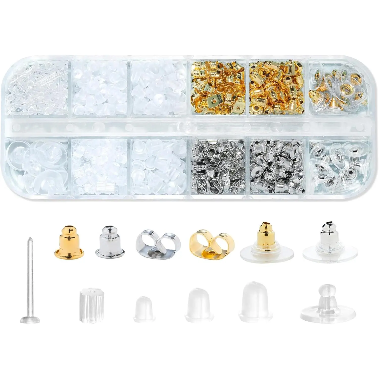 12 Styles 600 count Earring Backs for Studs, Clear Plastic Earrings Metal Rubber  Earring Backs  Clutch Stoppers  Kits for Fish Hook Earring Studs Hoops