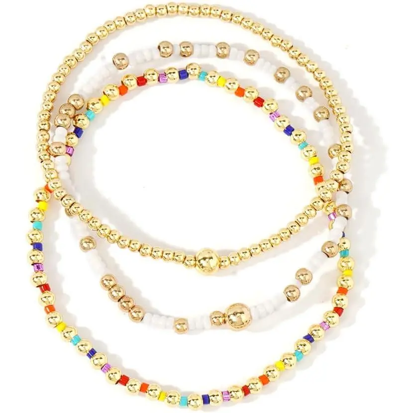 Boho Stackable Stretch Bracelets for Women, Colorful Seed Bead and Synthetic Glass Ball Friendship Sets, Dainty Jewelry for Daily Wear, Colorful Balls