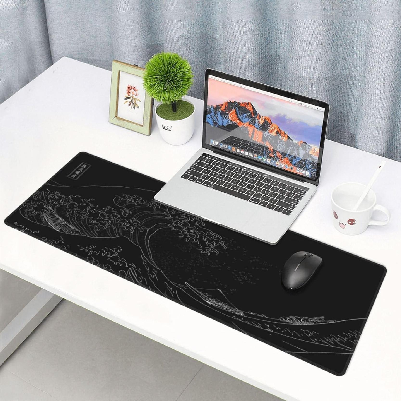 Rectangle Large Mouse Pad, 1 Count Wave Pattern Design Waterproof Mouse Mat with Non-slip Rubber Base, Smooth Desktop Mouse Pad for Home & Office, Gaming Desk Accessory