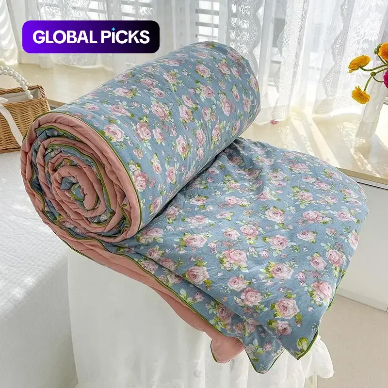 Floral Print Summer Quilt, Floral Coverlet Bedding, 1 Count Soft Skin Friendly Breathable Air Conditioning Quilt, Suitable for Bedroom Living Room or Dorm, Soft Lightweight Quilts, Printed Quilts