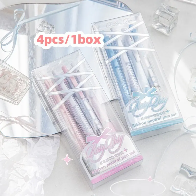 Rosyposy Ballet Ribbon Exam Pen Set, 4-Pack Neutral Pens, 0.5mm Student Exam Pencils, Soft Design for Comfortable Writing