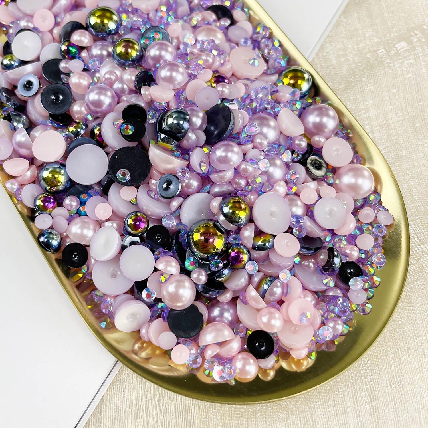 Mixed Size Flat Back Pearls & Rhinestones (1200pcs), Resin Rhinestones, Semi-circular Flat Back Pearl Rhinestones, DIY Materials For Nails, Face, Art, Crafts, Jewelry Decoration, Bling Rhinestone Decoration