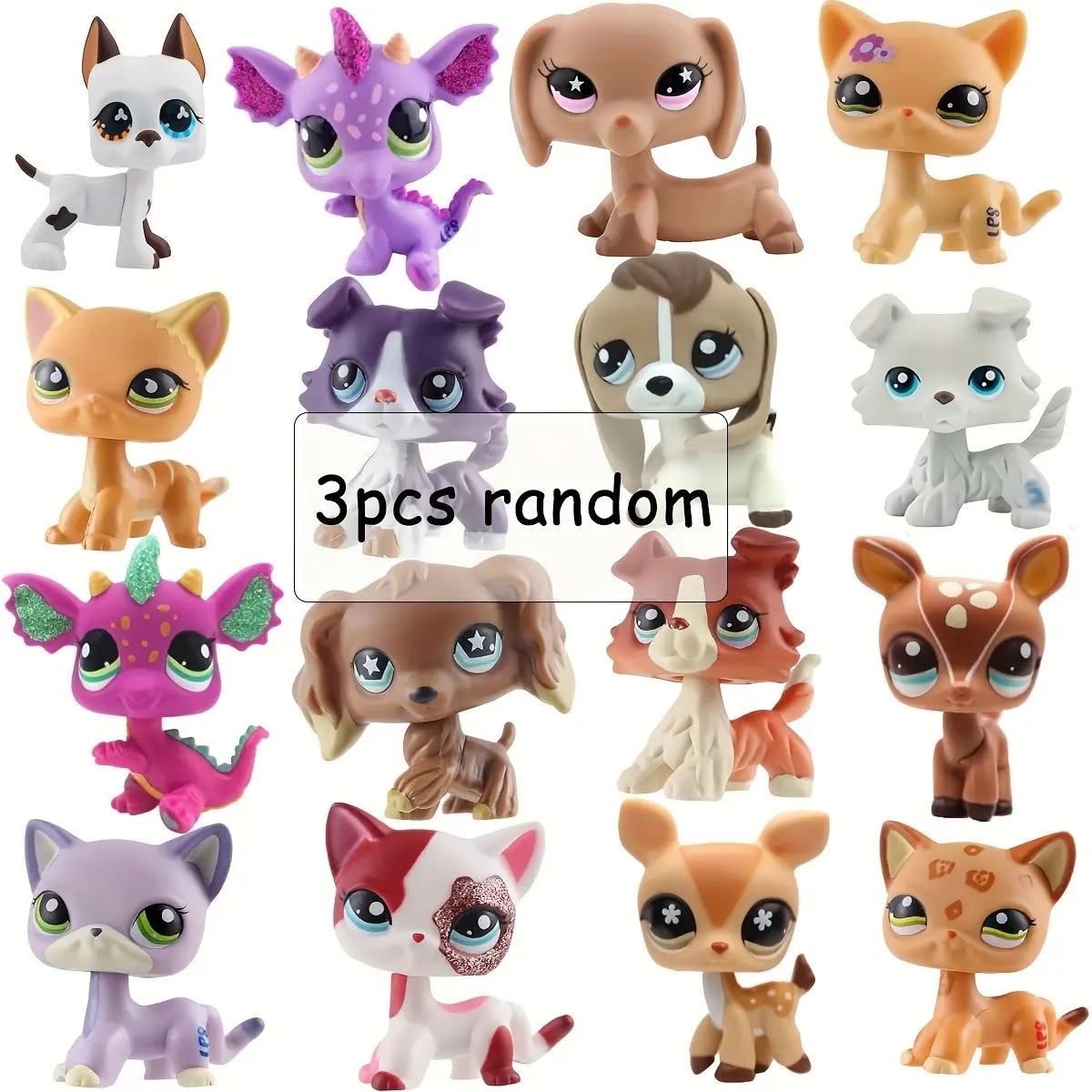 Rare Indoor & Outdoor Pet Statues, Figurines, 3pcs Random Lps Pets, Collie, Cat, Great Dane, Cocker Spaniel, Perfect for Christmas & Birthday Gifts