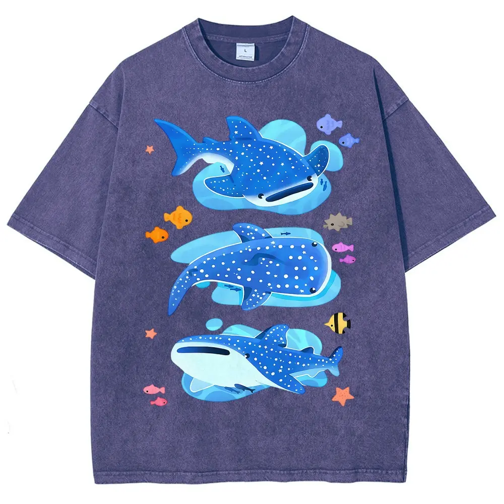Oatmeal Vintage Washed Whale Shark Tee | Unisex Heavyweight Cotton Cute Ocean Graphic T-Shirt Retro Marine Life Aesthetic Oversized Graphic Tee