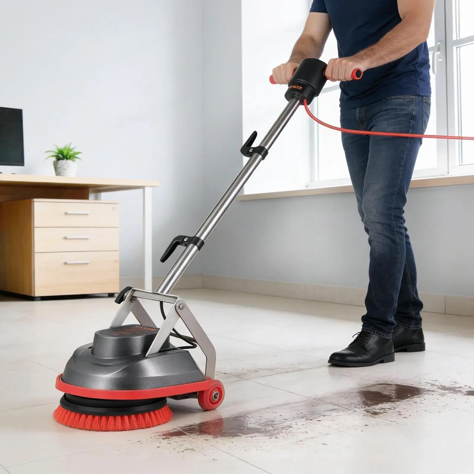 VEVOR Commercial Floor Scrubber Machine, Heavy Duty Floor Cleaner Polisher with 2 Wheels, Professional Electric Carpet Buffer, Max 1900 RPM, 43 FT Cord, 3 Pads 3 Brushes - All Floor Surfaces