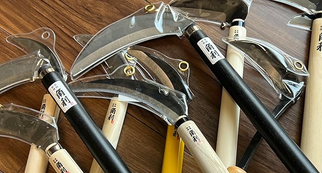 Japanese Sickle Long Handle 45" [Triple Edged Blade] Grass Sickle Stand Up Tool, Japanese Carbon Blade, Japan